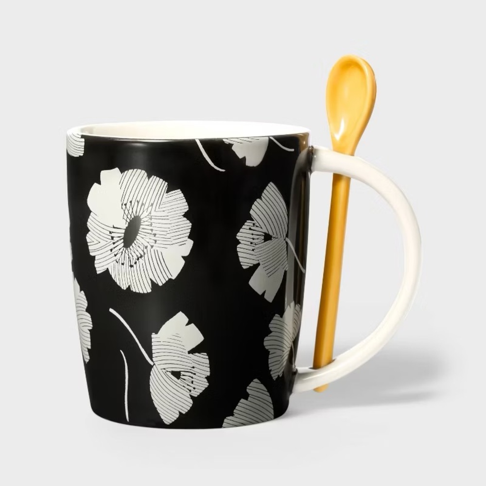 TABITHA BROWN NWT floral stoneware coffee mug with stir spoon set